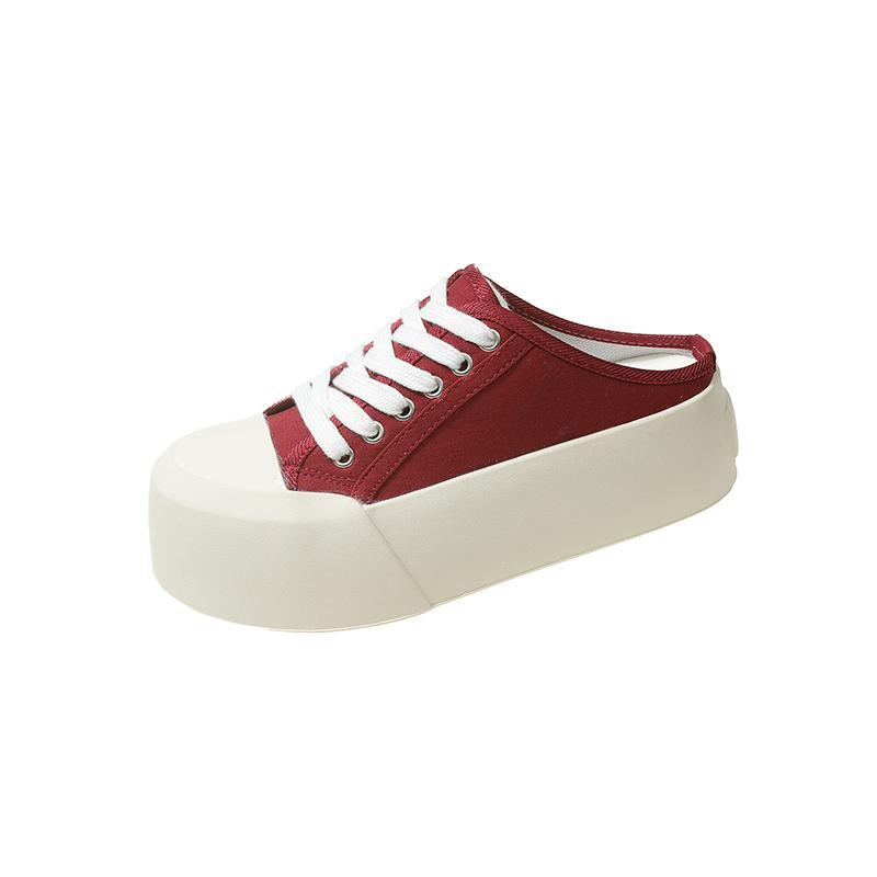 Fashion New Summer Women Slipper Pumps Canvas Skateboard Shoes Internal-increase High Heels Solid Casual Student Outside Female Slippers
