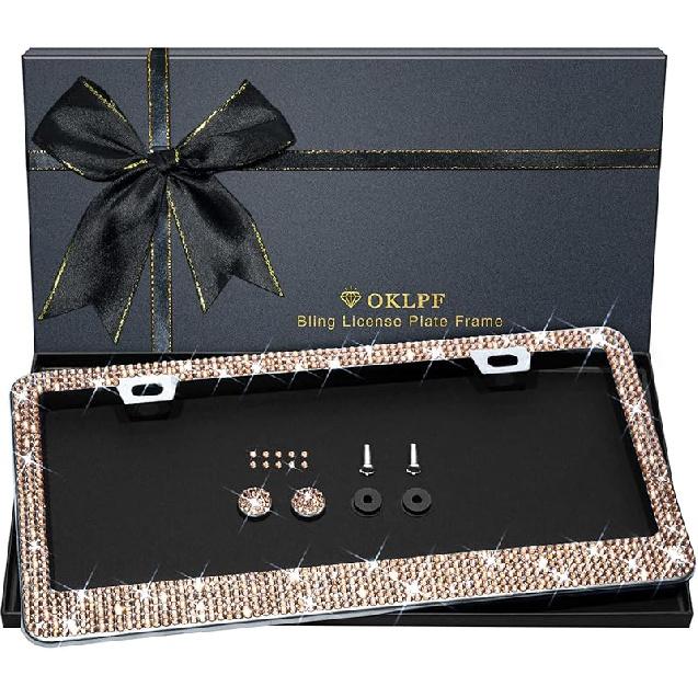 Bling License Plate Frame for Women, 1PCS Sparkly License Plate Frames| Over 1200 Pcs 14 Facets Bedazzled Clear Glass Diamond Rhinestone Crystals