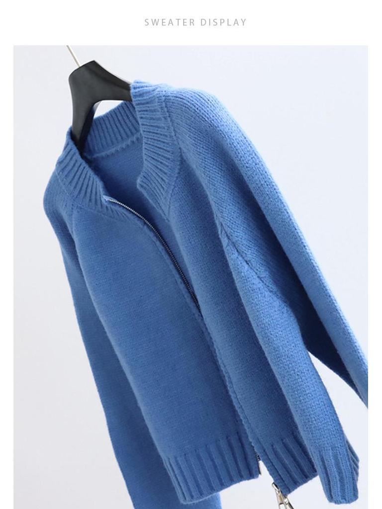 Women's Double-Zip Knit Cardigan - Versatile Autumn/Winter Short Sweater Jacket