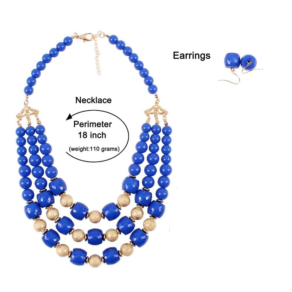 Trendy Fashion Colored Acrylic Big Beads Handmade Beaded Statement Necklace Earrings Zircon Set Women's Party Accessories