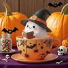 Halloween Ghost Teacup Figurine Witch Hat Reading Ghost Statue Resin Sculpture Home Office Holiday Party Desktop Decoration Ornament