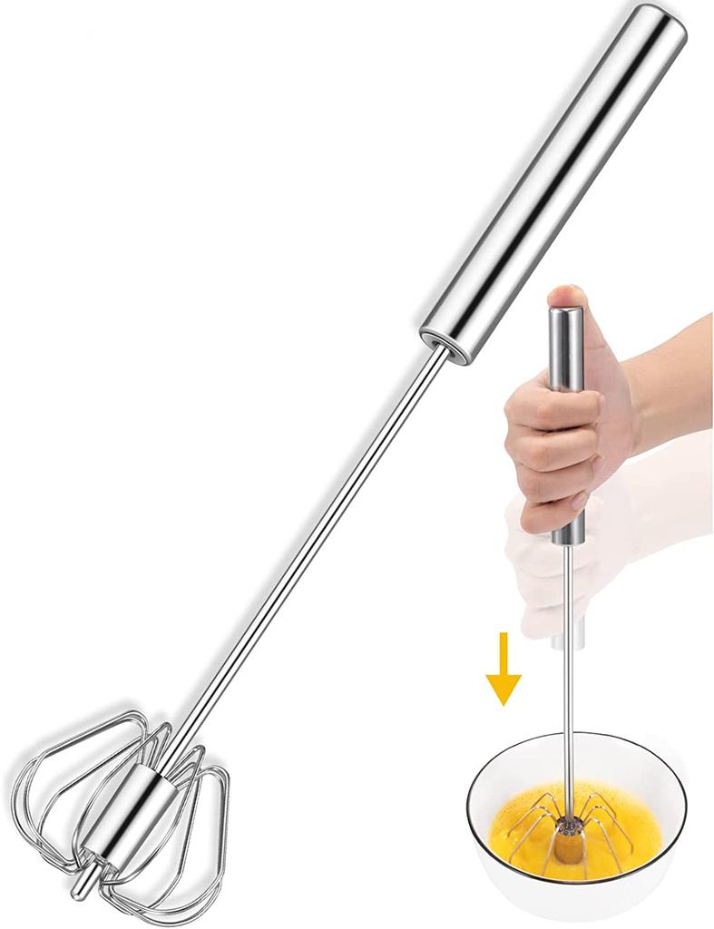 Edelstahl-Schneebesen, Handdruck-Dreh-Schneebesen-Mixer zum Aufschlagen von Sahne, Schlagen und Rühren (10+12+14 Zoll)