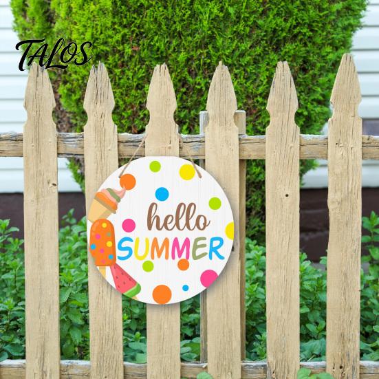 Beach House Accessories Hello Summer Door Sign, Ice Pop Flip Flop Welcome Hanger, Outdoor Patio Decor Farmhouse Hanging Wooden Wreath for Front