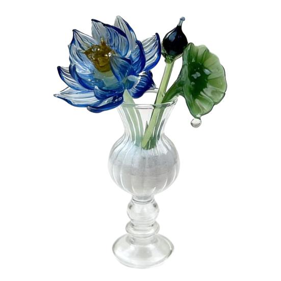 Mini Statuetta Fiore in Vetro Fatto a Mano Bouquet di Loto Finto Cristallo per Arredamento Tavolo Casa Ufficio Regalo per Mamma Moglie