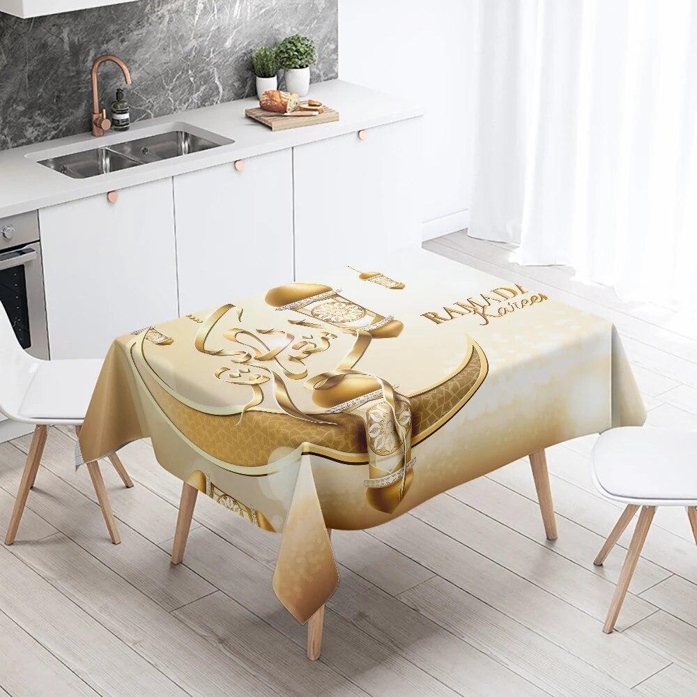 Ramadhan Mubarak Home Decor Tablecloth Islamic Muslim Mosque Ramadhan Karim Decorative Tablecloth Waterproof and Stain Resistant