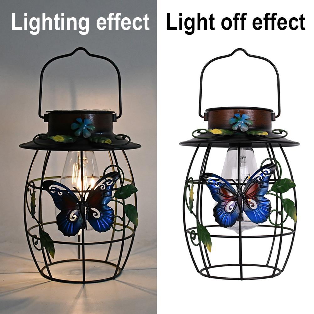 Solarbetriebene Schmetterlings-Hängelampen Dekorative Gartenwandleuchten Automatisch Einschaltende Metall-Gartenleuchten mit Griff für Terrasse Hinterhof