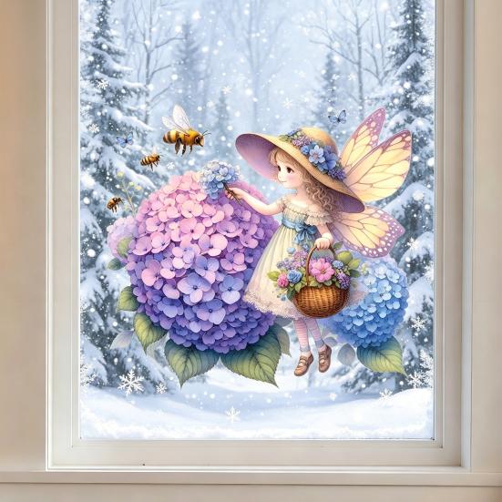 Elf Wall Sticker Reusable Elf Hydrangea Wall Decals Electrostatic Adhesion Wall Stickers Glue-Free Waterproof Moisture-Proof Clings for Bedroom Living
