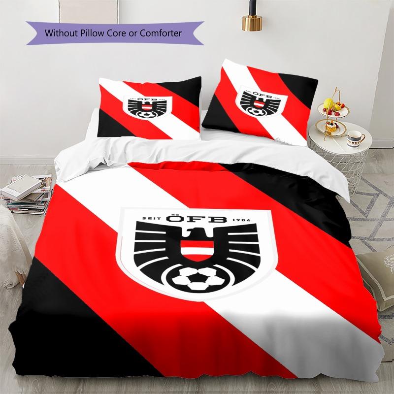 Austria National Football Team Logo Print 3‑piece Bedding Set, Duvet Cover+2 Pillowcases, Without Pillow Core or Comforter, Fan Home Decor
