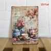Afternoon Tea Metal Wall Art   Printed Floral Teapot  Roses Design   Rustic Iron Sign for Home Kitchen Garden Office Deco