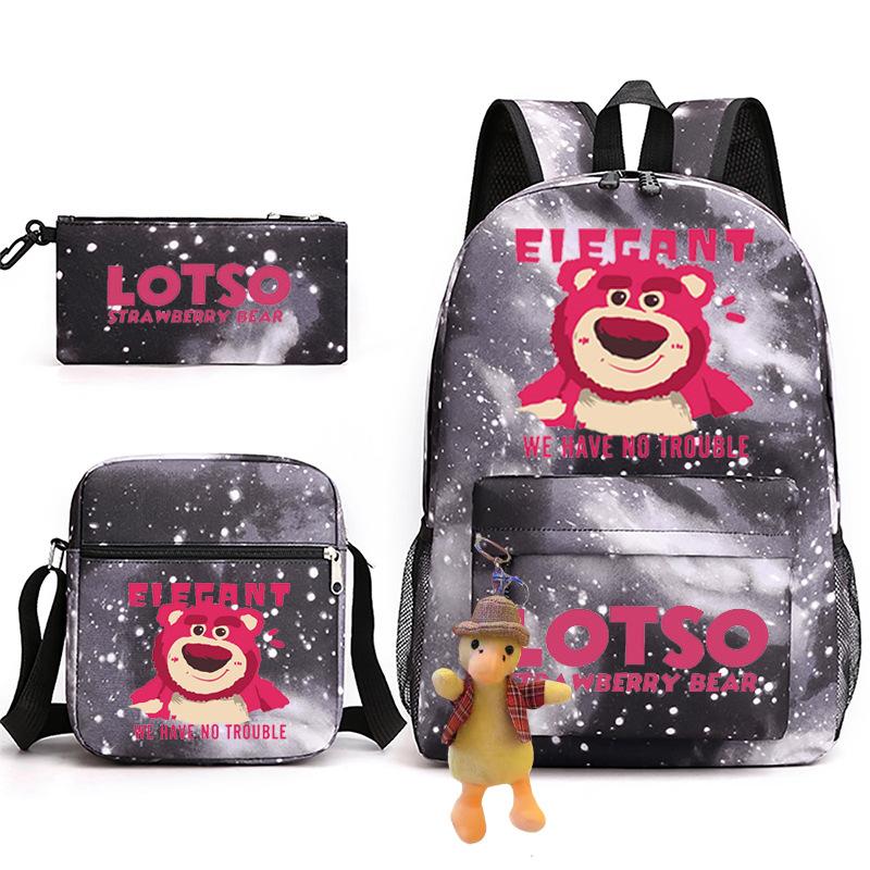 Large Capacity Schoolbag with Shoulder Strap; Student Three-piece Pencil Case Set