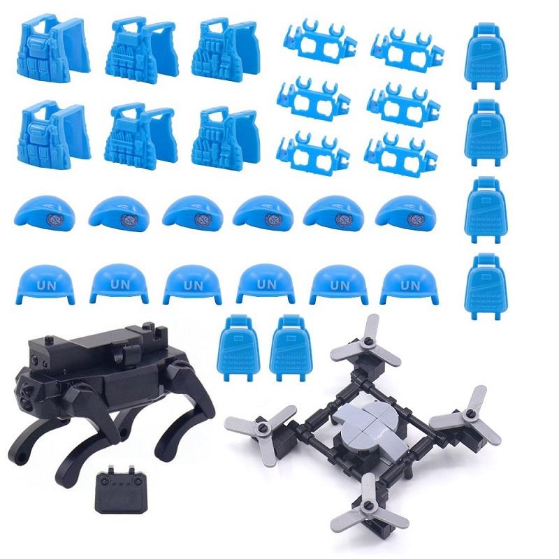 War Machine Dog Drone UN Tactical Gear Building Blocks Set, Military Soldier Minifigure Accessories Bricks Kit