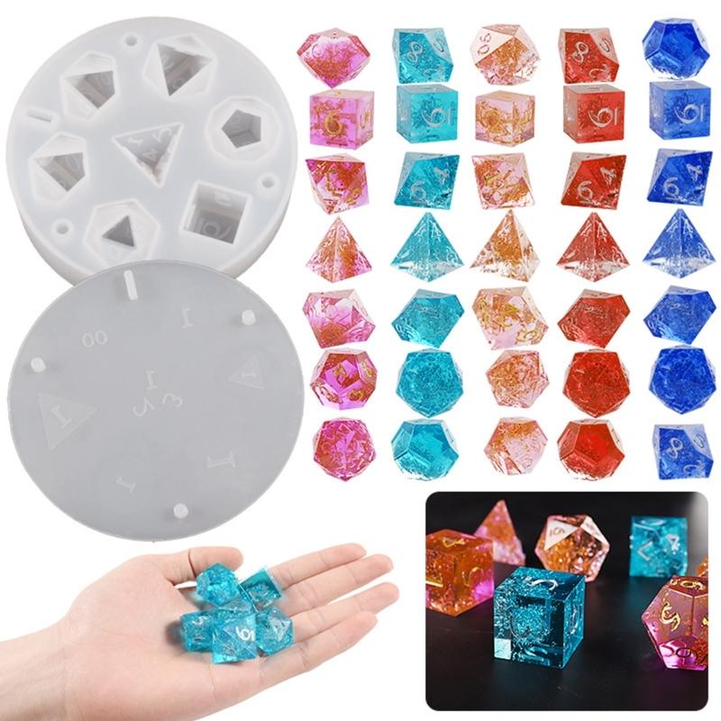 7 Shapes Dices Square Triangle Dices Mold Dices Digital Game Silicone Mould Crystal Epoxy Resin Mold with Storage Box