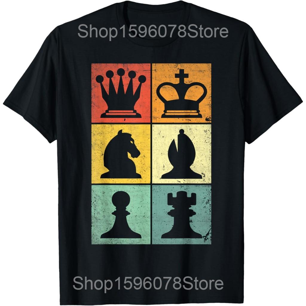 Vintage Chess Player Board Dog Cat Moon T Shirt Men Cotton Humor Streetwear Tee Shirt Short Sleeve Unisex Loose Clothing