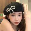 Cotton Pearls Bow Soft Hat Y2K Octagonal Brimless Hat Simple Women Artist Hat  Autumn