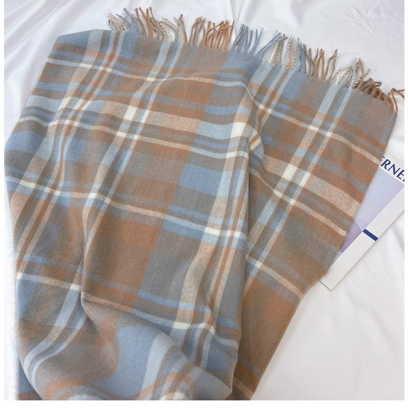 Women's Simple Versatile Palid Tassel Scarf Stylish Unisex Warm Neck Scarf Autumn Winter Thickened Coldproof Wrap Scarf