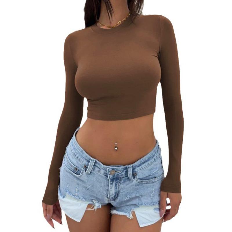 Autumn and Winter Women's Slim Dew Neck Spice Girls Dress Round Neck Ultra Short Long Sleeve Bottom Shirt