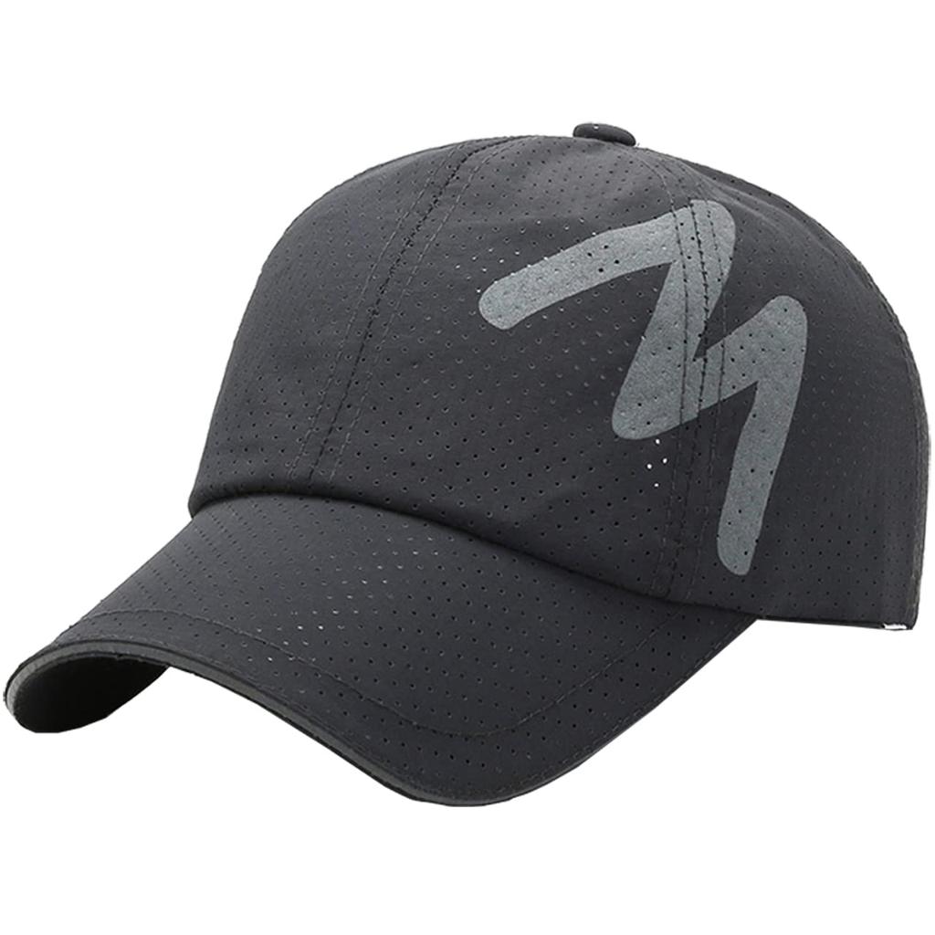 Mesh English Brim Quick CA501 [White Fang] Cap, Letters, Logo, Hat, Line, Running, Lightweight, Drying, Men's, Women's, (Dark Gray)