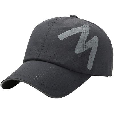 Mesh English Brim Quick CA501 [White Fang] Cap, Letters, Logo, Hat, Line, Running, Lightweight, Drying, Men's, Women's, (Dark Gray)