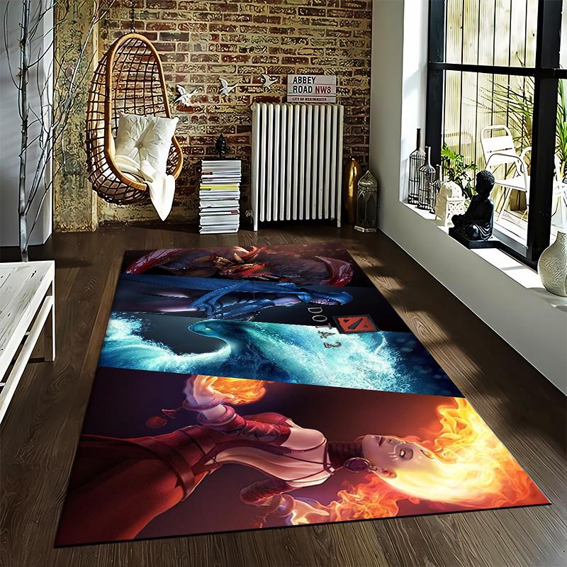 Dota 2 Themed Rug with Colorful Characters and Dynamic Action Suitable for use as an anti-slip game mat for living room and bedroom sofas