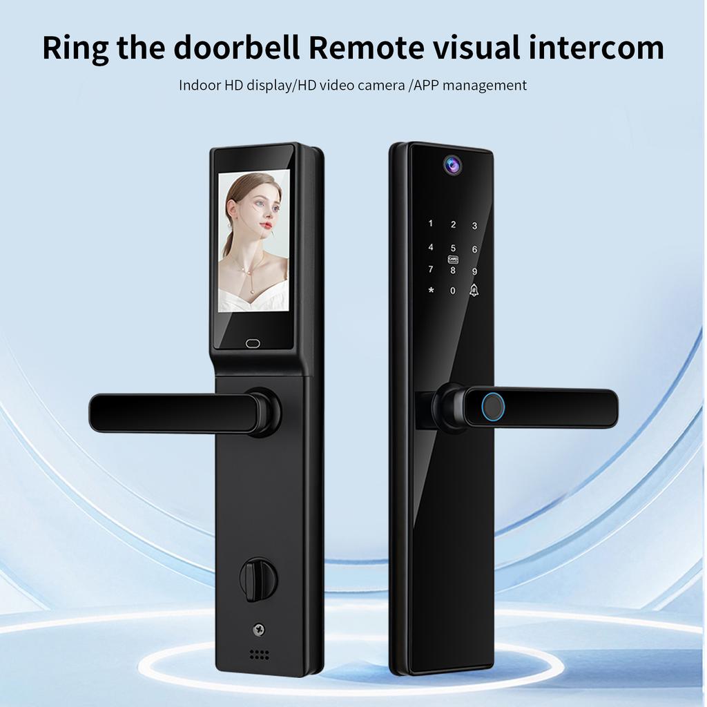 Smart Lock with Camera 4.5 Inch Screen BT Keyless Entry Door Lock APP Fingerprint Password Card Mechanical Key