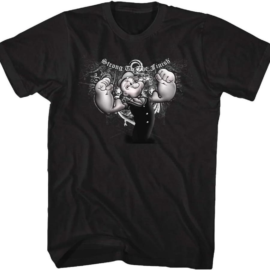 Unisex T-shirt A&E Designs Popeye Strong to The Finish Adult Black Tee Shirt