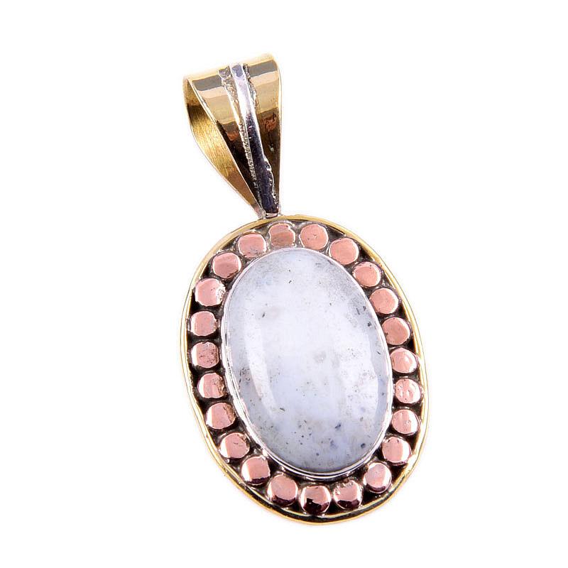 Natürlicher Dendritenopal 925 Massiv Sterlingsilber Geschenk Zweifarbig Anhänger 1,25" Y7W98