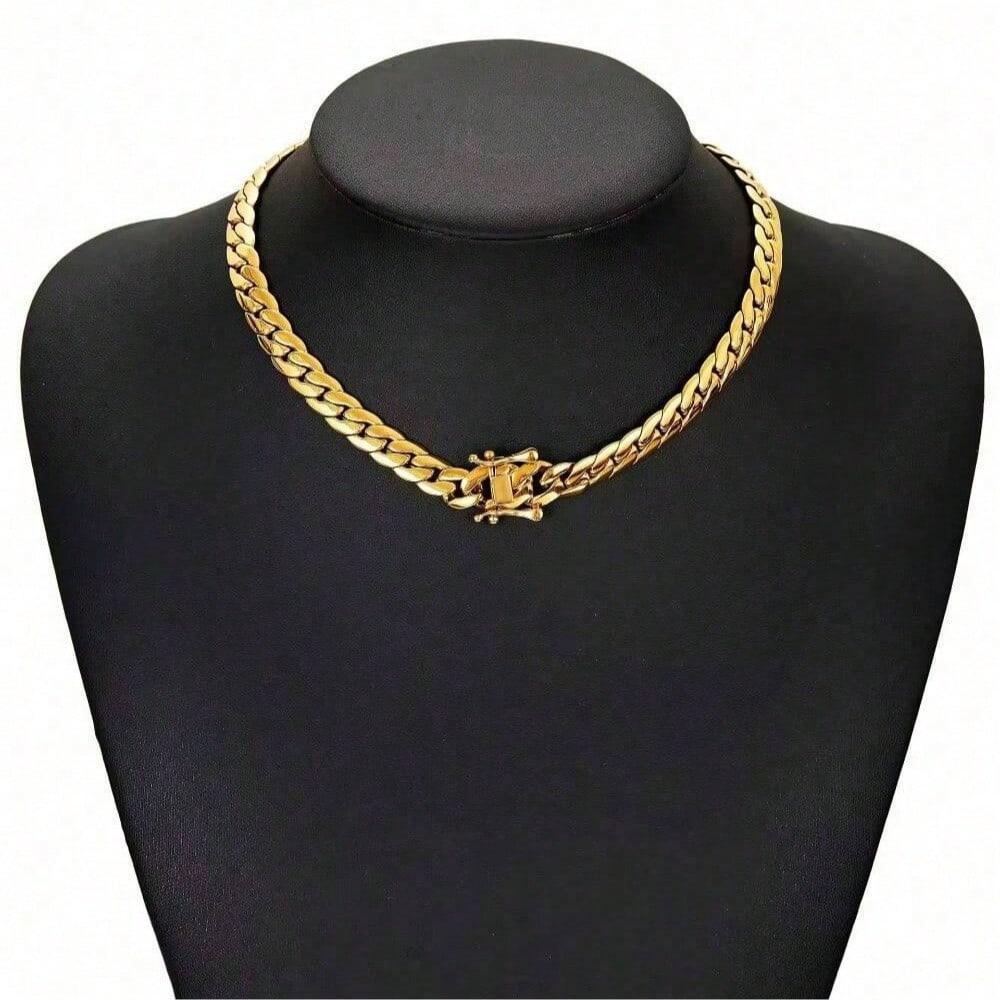 Cuban Link Chain Necklace 9.6mm Gold Color Stainless Steel Thick Mens Hip Hop Rapper Jewelry Gift