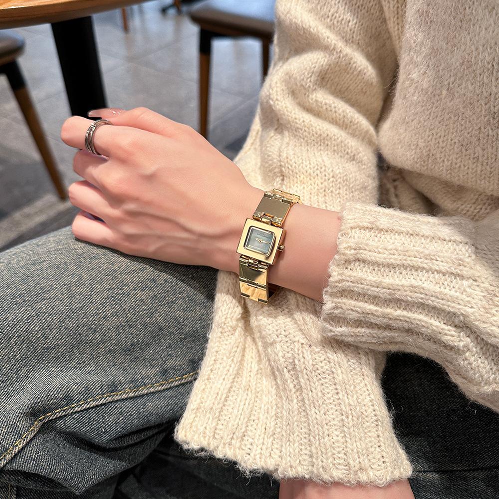 Spring Gold Small Square Watch Light Luxury Niche Fashion Simple Women'S Wrist Watch Steel Belt