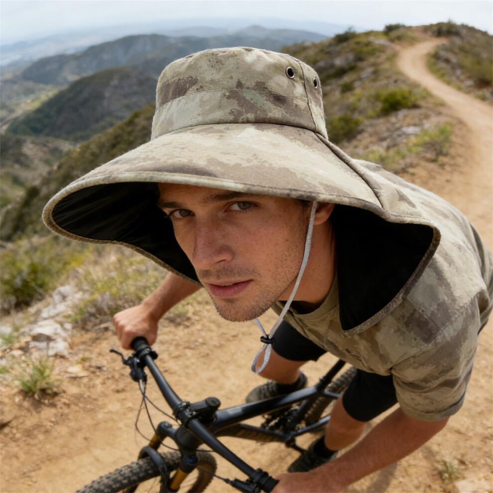 (M, Green) Men Sun Hat, Camouflage Wide Brim Bucket Hat Sun Protection Hat Summer Cap for Outdoor Camping