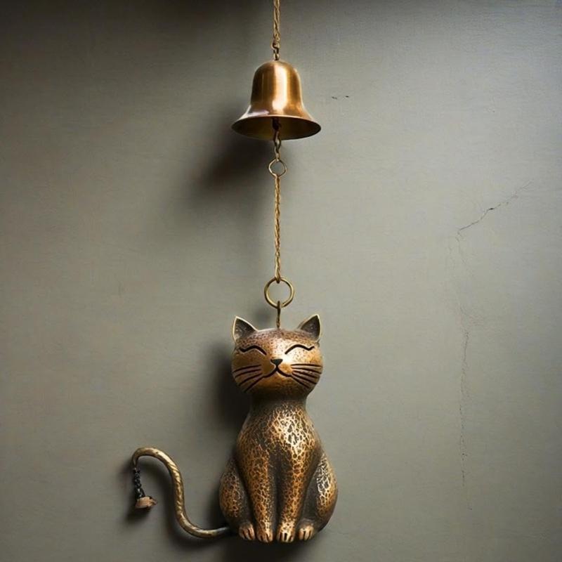 Bronze Finish Kitten Shape Wind Chimes with Durability Nylon Cords Perfect Gift for Kitten Lover Home Decoration