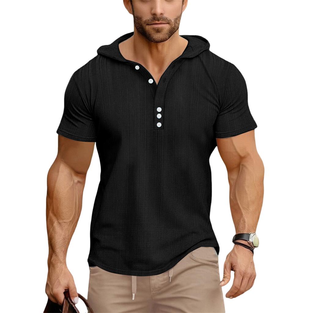 Sommer Herren T-Shirt mit Kapuze und Reißverschluss