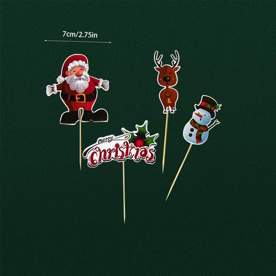 1set Cheap Christmas Cake Toppers Santa Claus Snowman Elk Cupcake Topper Christmas Eve Cake Decoration Xmas Supplies