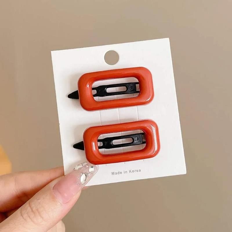 2 Pcs Korean Style Hair Clips, Minimalist Design All-Match Lightweight Morandi Color Square Barrettes for Women, Hair Accessorie