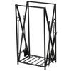 Internal and External Steel Tool Rack with 4 Tools, Wood Door for Stove with Tool Holder, Shovel, Brush and Pliers, 46x30x76cm, Black
