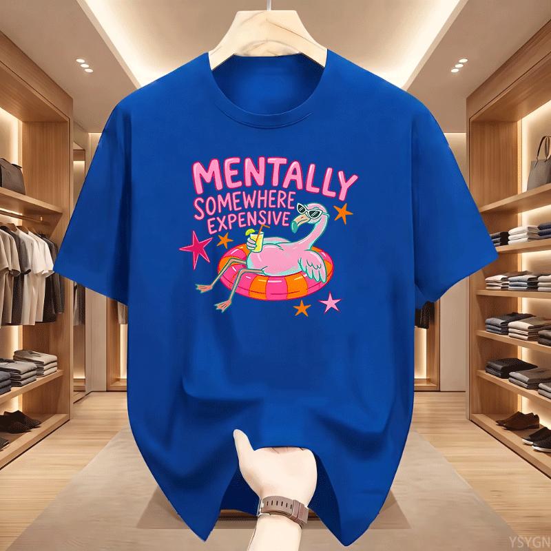 Unisextally Somewhere Expensive T Shirt Funny Flamingo Summer Vacation Tshirt Beach Graphic T Shirts Cotton Short Sleeve Tees