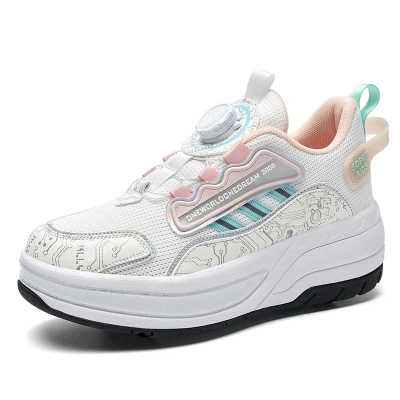 

Kids Roller Skating Shoes With 4 Wheels Boys Girl Children Deformation Luminou Button Adult Extension Detachable Casual Sneakers 30