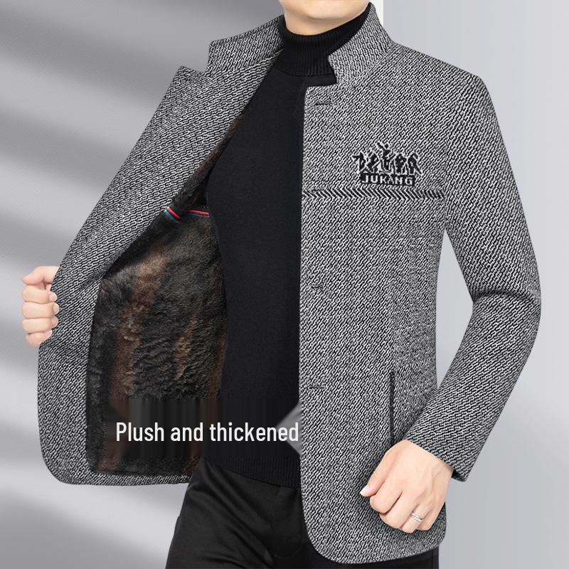 2024 Autumn/Winter Men's Wool Coat: Business Casual Stand Collar for Middle-Aged Dads