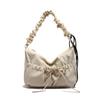 Fashion Nylon Bow Pleated Bag Drawstring Adjustable Pleated Shoulder Bag Zipper Kroean Style Women's Handbag Lady