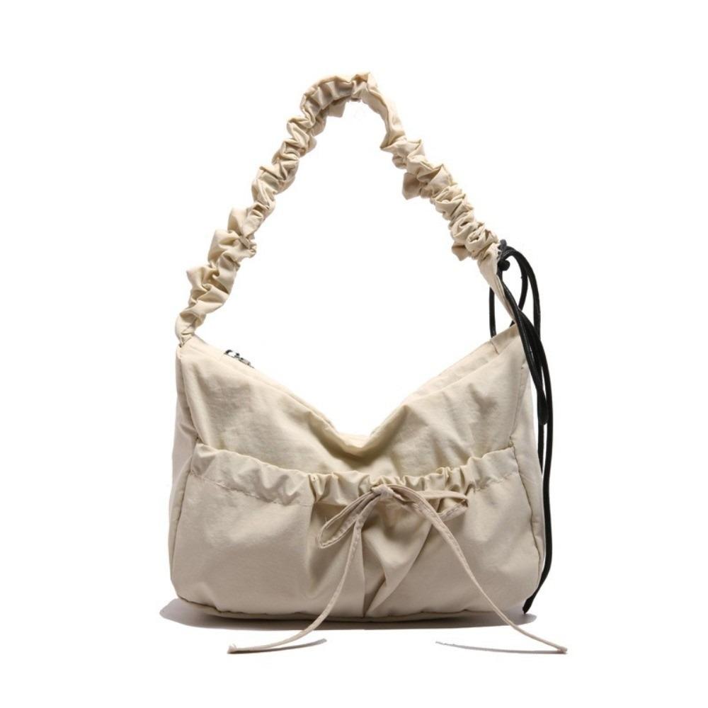 

Solid Color Pleated Shoulder Bag Drawstring Women s Handbag Sweet Bow Pleated Bag Daily белый