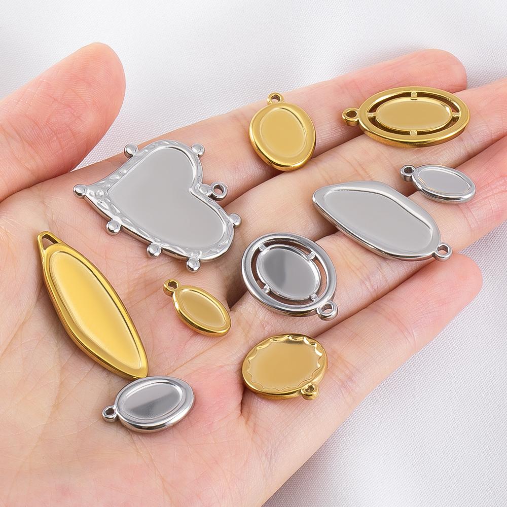 5 pièces Acier Inoxydable 18K Cadres Lune Ovale Bezels Vides Base Pendentif Cœur Géométrique Charme Boucle d'Oreille Fabrication de Bijoux