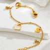 Stainless Steel Gold-Plated White Mother of Pearl Heart Bracelet Engraved "Love" Charm Zircon Accent Minimalist Luxury Jewelry