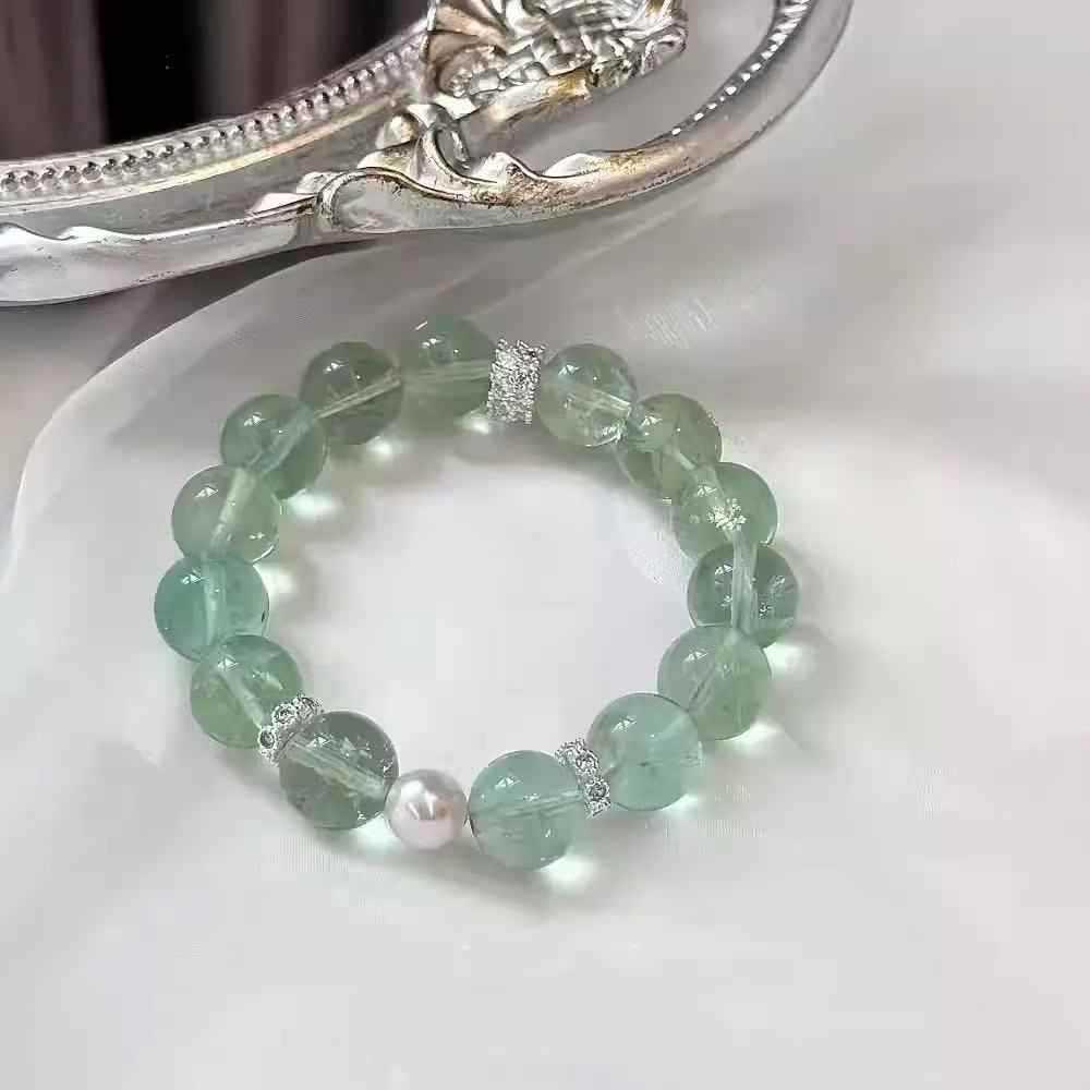 Handmade Green Fluorite Beaded Bracelet – Fresh, Round Artificial Crystal Beads