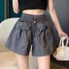 Drawstring Wide Half Leg Pants Loose Causal Shorts Women Simple High Waist Shorts  Female