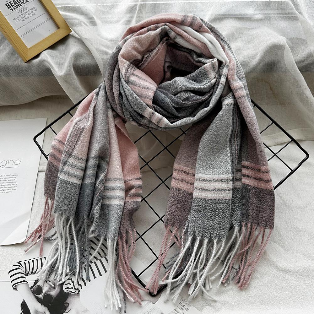 Extra Long Imitation Cashmere Plaid Scarf for Women Winter Fashion Tassel High End Shawl Literary Men's Scarf