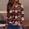 Women's Fashion Casual Slit Hem Round Neck Long Sleeve Loose  Printed T-Shirt Ladies Top