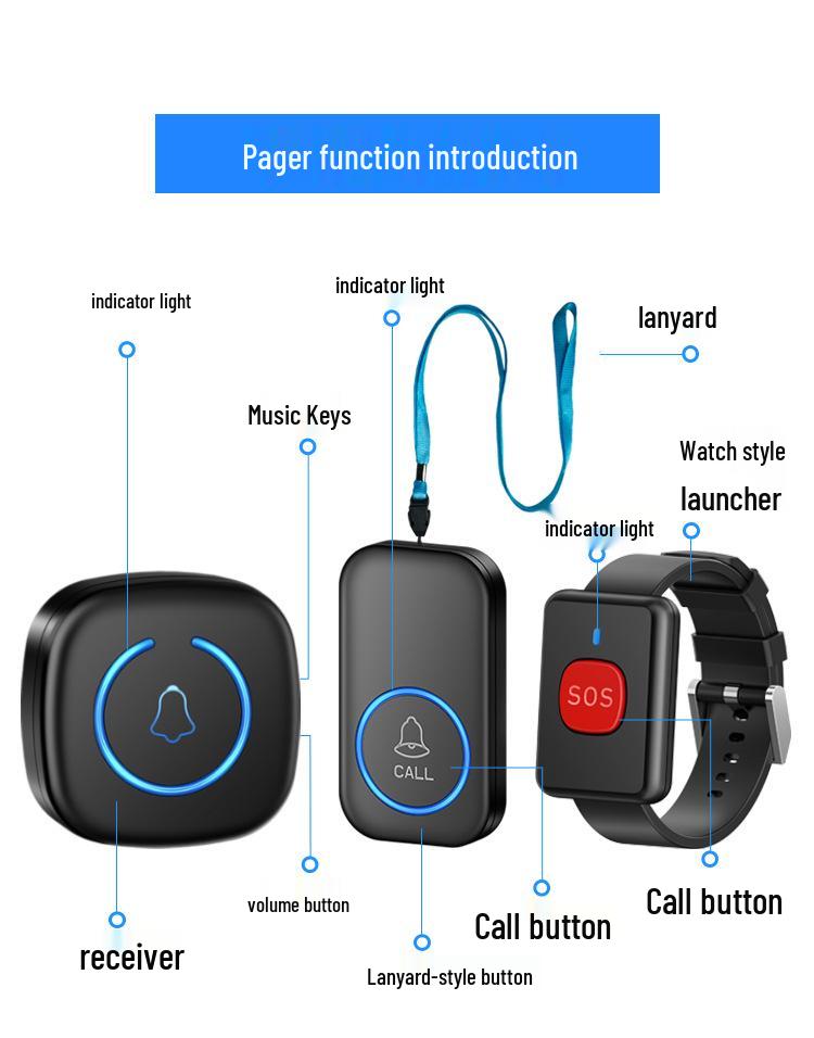Elderly Wireless Emergency Alarm with Lanyard & Music Bracelet