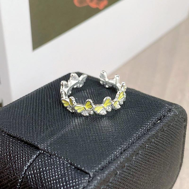 [Green] Spring And Summer Small Fresh Green Enamel Oil Dripping Butterfly Flower Opening Ring Personalized Stacking Female
