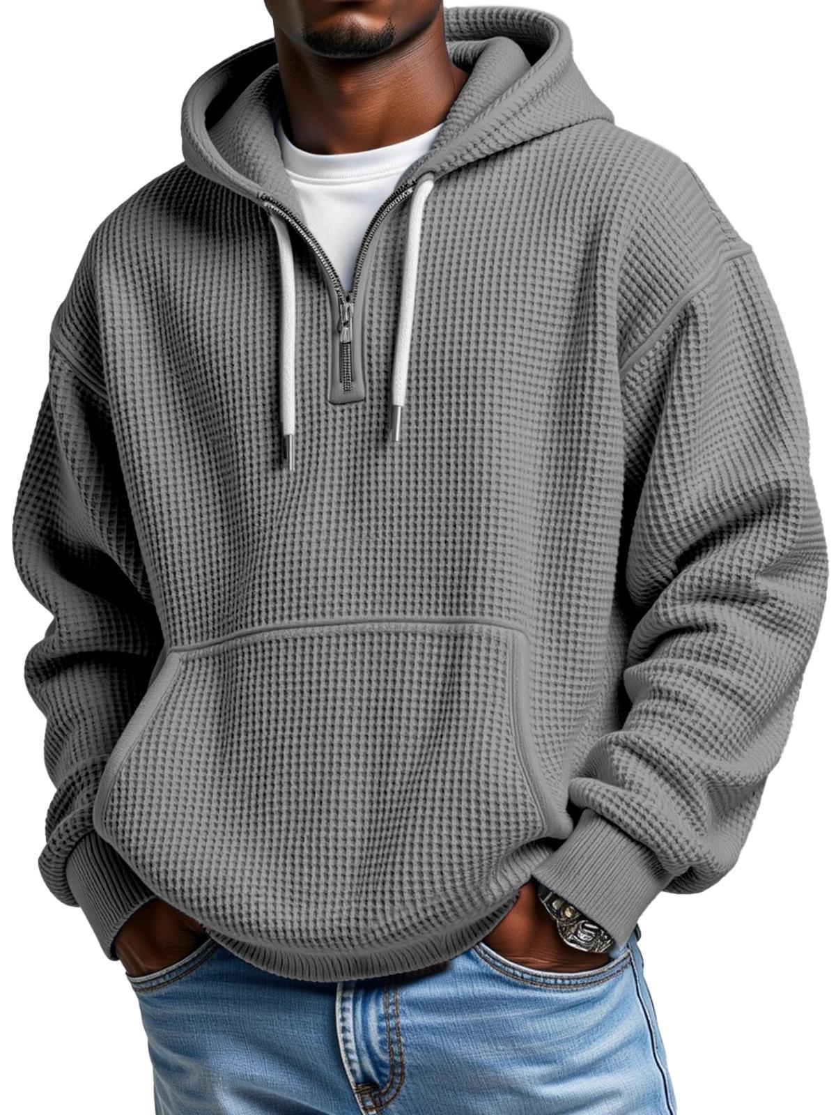 

Men s Waffle Knit Hooded Sweatshirt - 2025 Autumn/Winter Fashion Trend XXL сірий колір