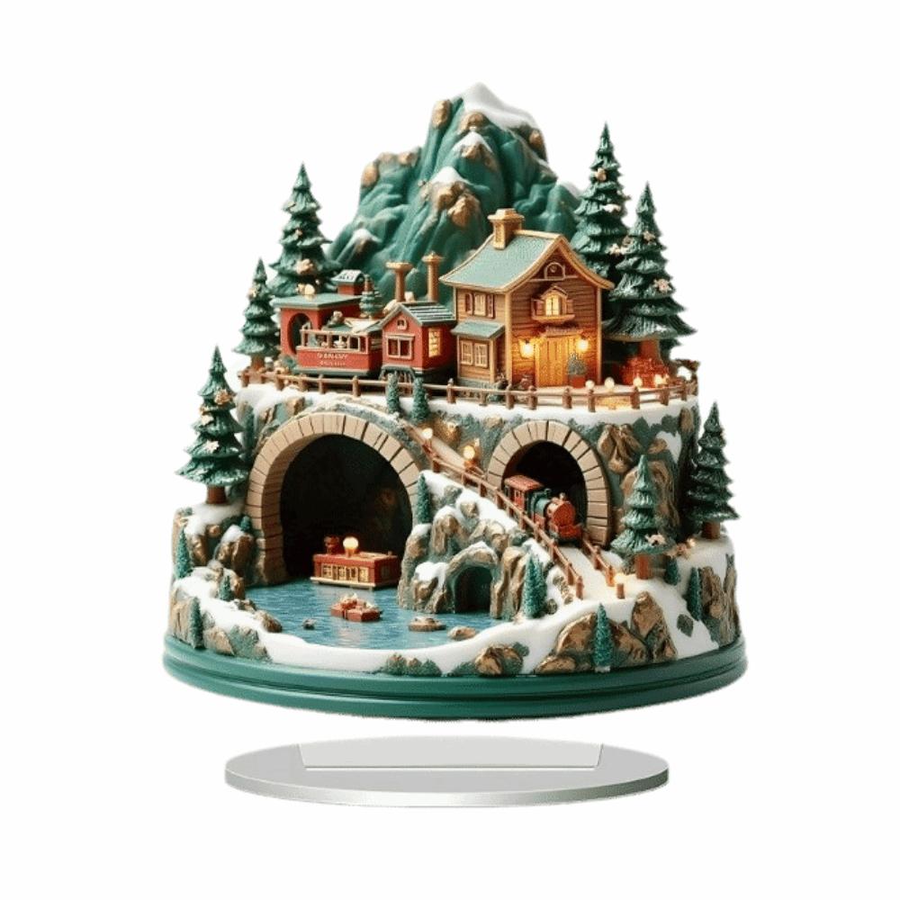 Elk Snowman Christmas Scene Ornaments 2D Flat Santa Claus Statue Ornaments Gifts