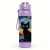 1PC Starry Night Black Cat 750ml Color Plastic Sports Water Bottle Leakproof Flip Straw Lid For Sports Office Home Use